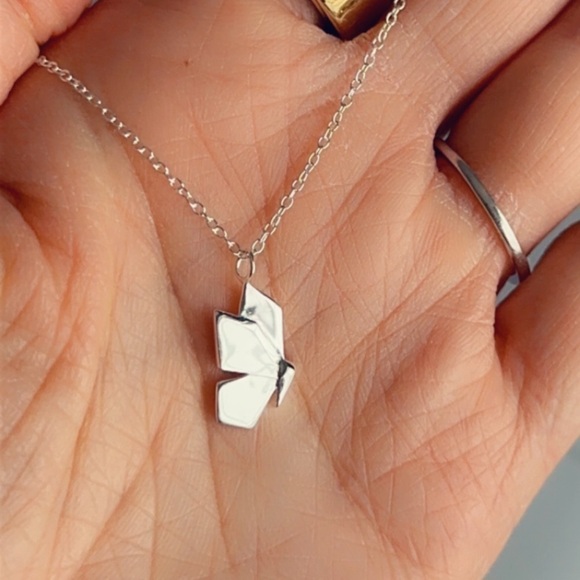 Sterling Silver Origami Butterfly Necklace Waterproof and Anti-Tarnish - Picture 6 of 6